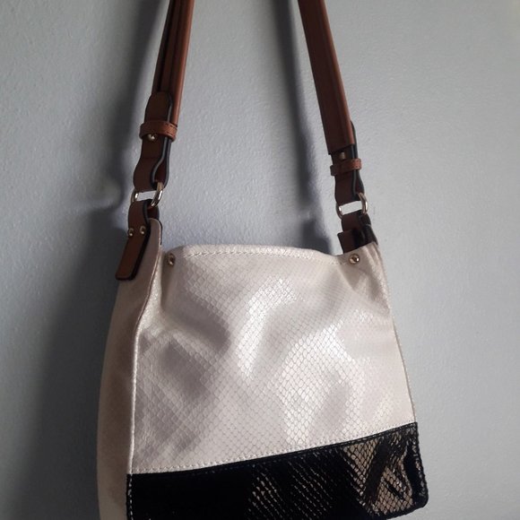 Sondra Roberts Squared Shoulder Bag White Black Multi-color Block Purse Handbag - Picture 7 of 14